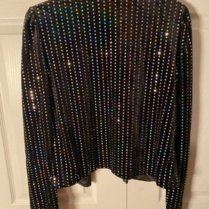 chic Black Velvet Holographic Studded Blazer